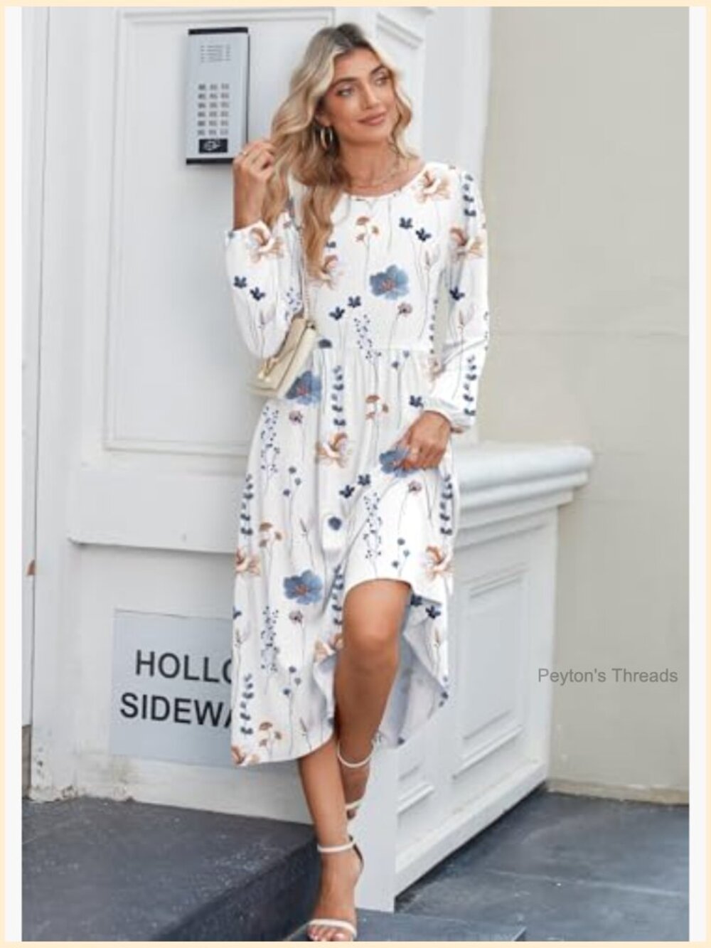 Long Sleeve Flowy A-Line Midi Dress with Pockets - Picture 4 of 7